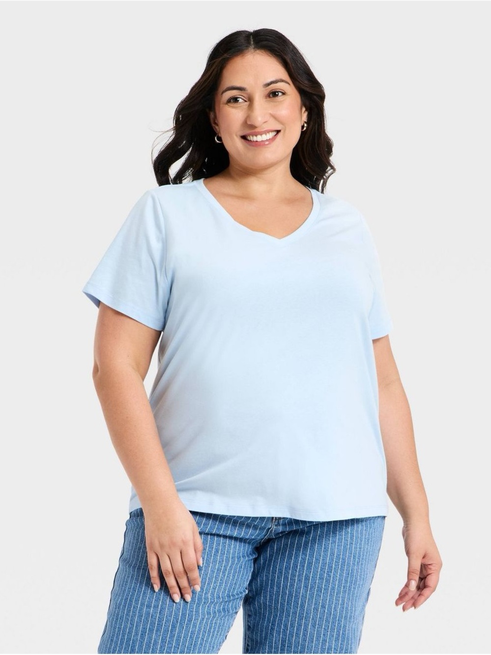 Ava & Viv Pale Blue V-Neck Short Sleeve Tee